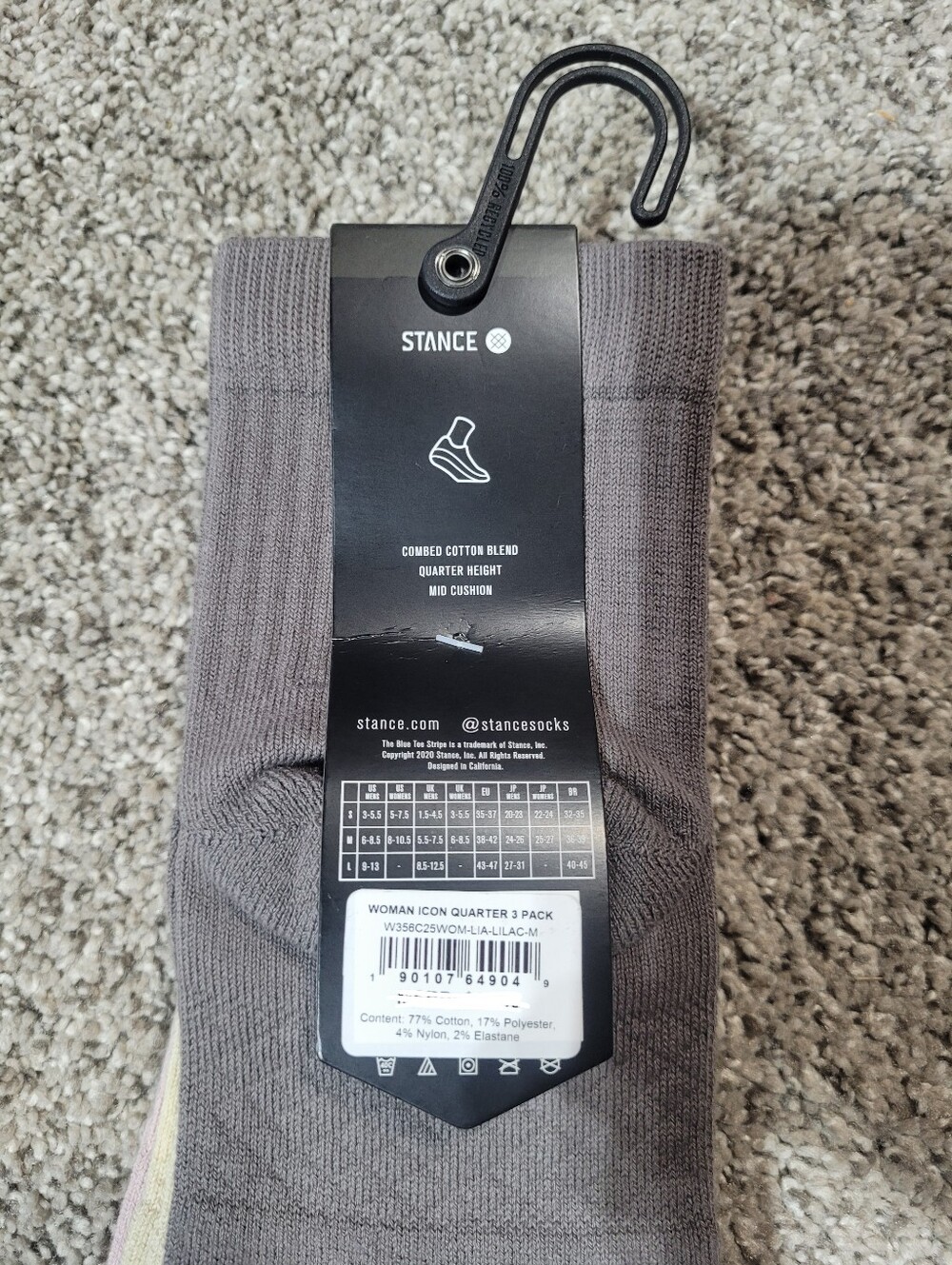 3-Pair Stance Womens Size 8-10.5 Mens 6-8.5 Quarter Socks Purple Cream Gray - Picture 6 of 6